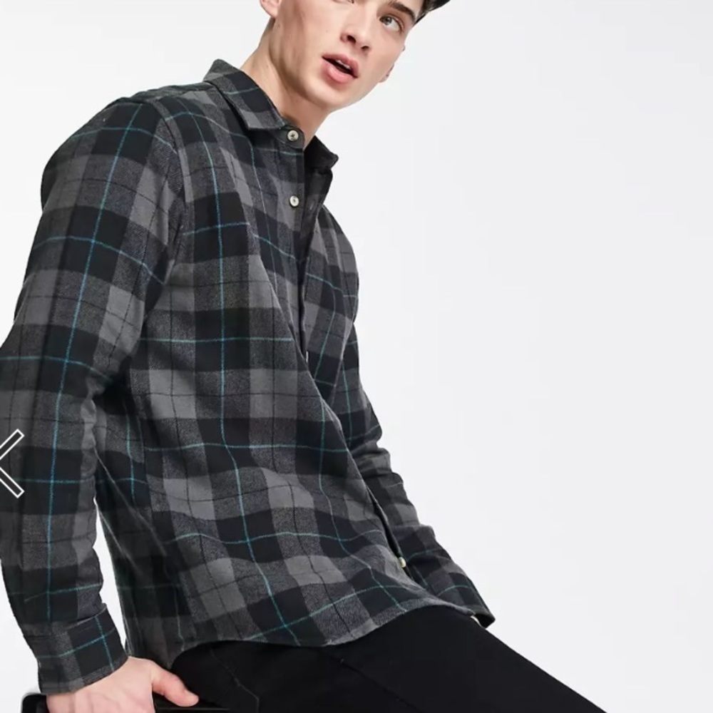 Pull&Bear checked flannel shirt in gray